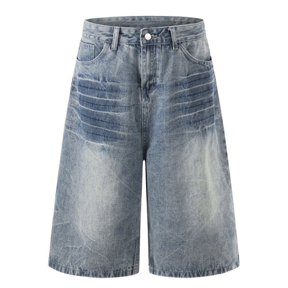 Loose wide leg straight leg workwear shorts Blue