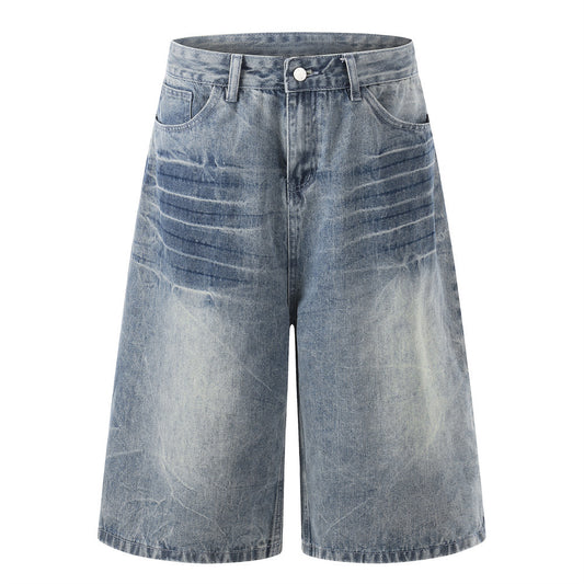 Loose wide leg straight leg workwear shorts Blue