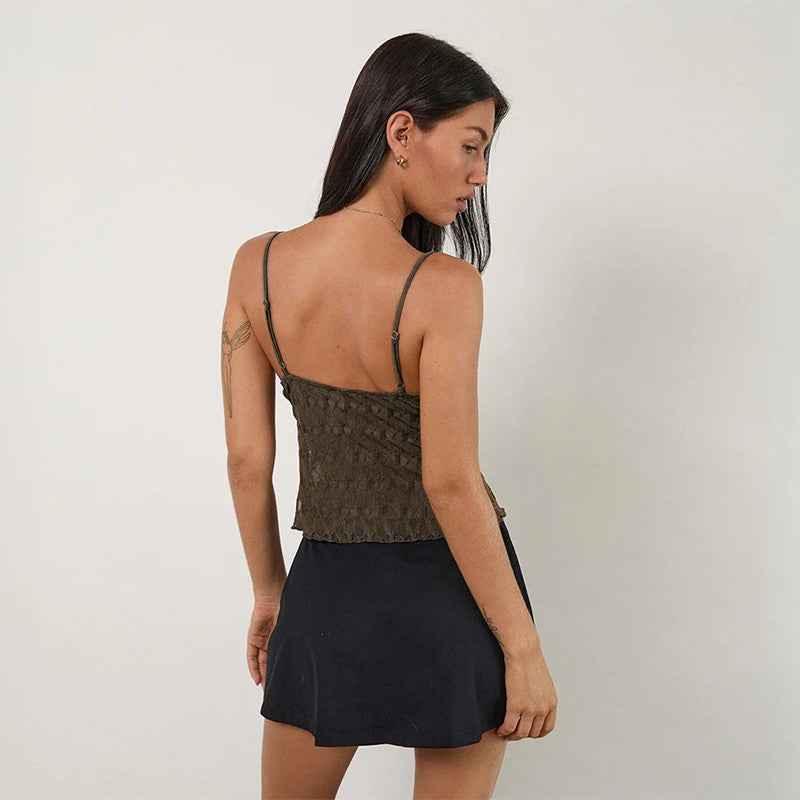 Slim fit V-neck irregular lace camisole top for women | MuddyStock Originals MuddyStock