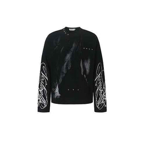 Gothic Subculture Waffle Long Sleeve Drop Shoulder Rivet Anime Graphic T-shirt For Men | MuddyStock Originals Black