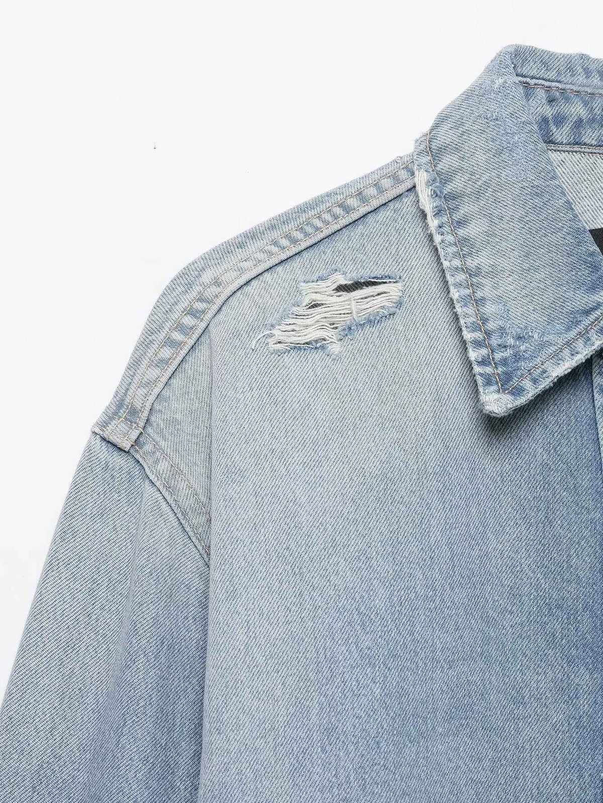 Collar denim long sleeved jacket for women | MuddyStock Originals