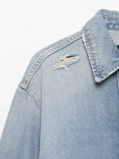 Collar denim long sleeved jacket for women | MuddyStock Originals