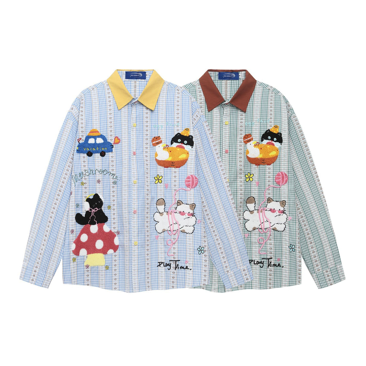 Color-Blocking Checkered Long Sleeve Shirt Men Loose