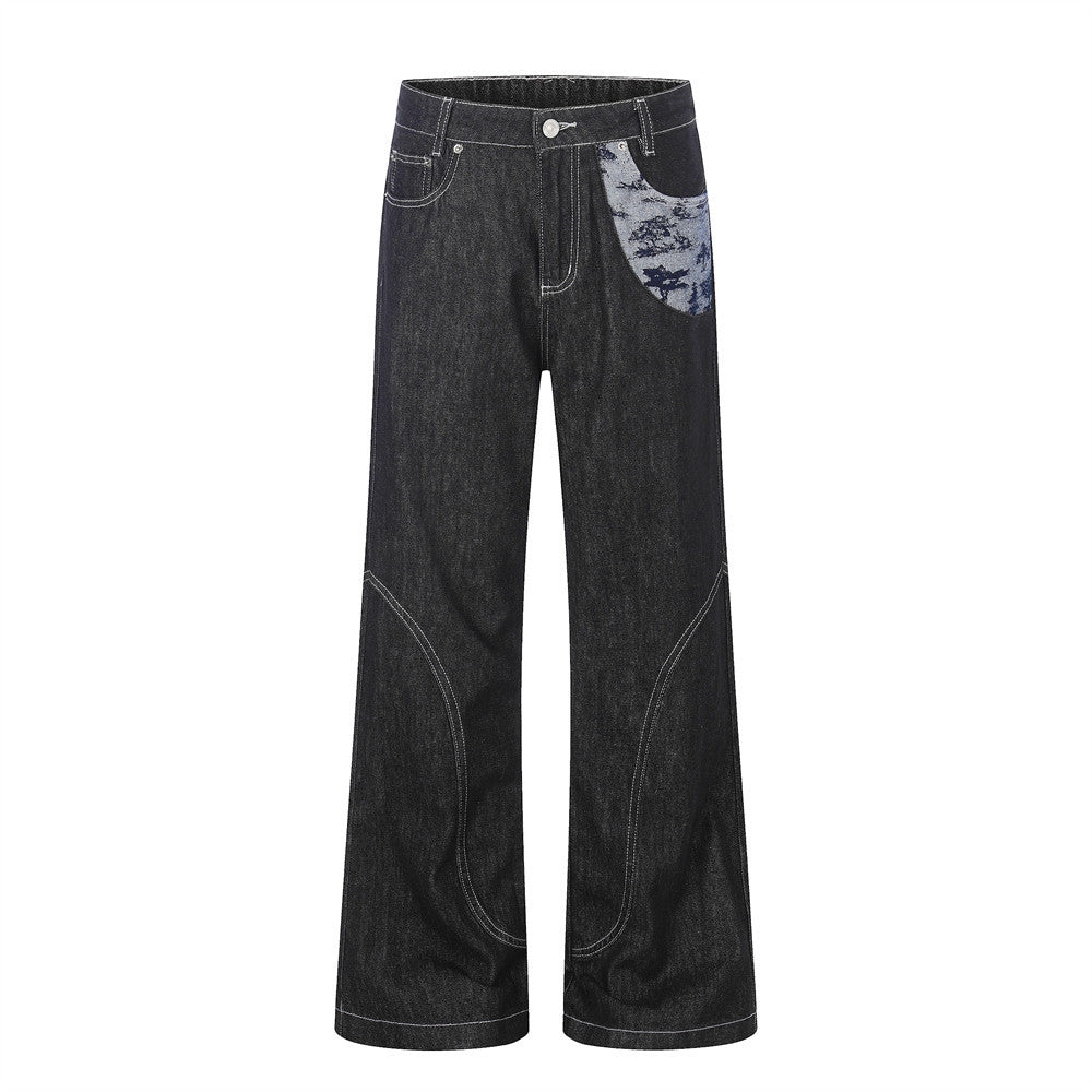 Casual denim micro flared pants Black