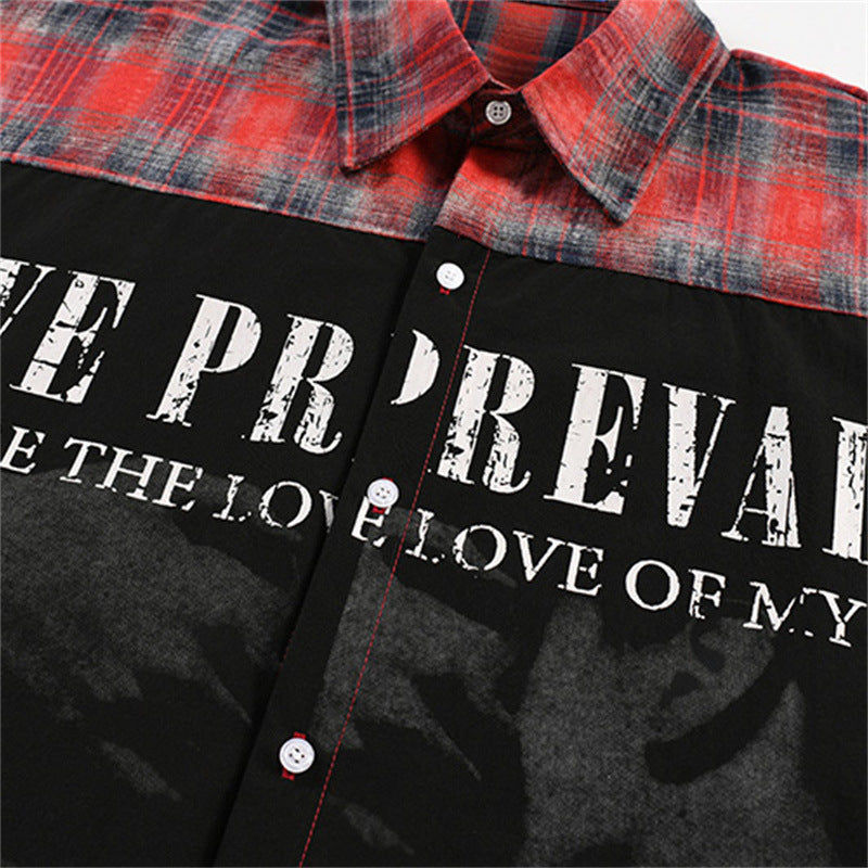 Retro Color-Block Plaid Patchwork Long Sleeve Shirt