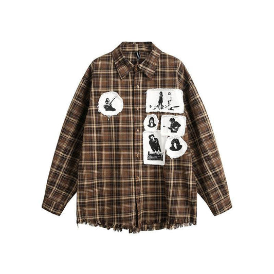 Loose plaid tassel men's and women's long sleeved shirt | MuddyStock Originals MuddyStock