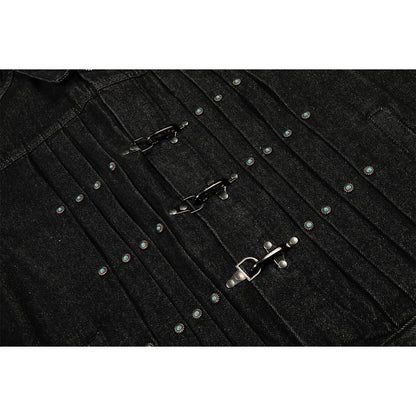 Retro Raw Denim High-End Crumpled Metal Button Men's Jacket | MuddyStock Originals