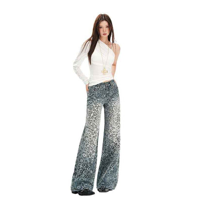 Women's Leopard Print Design Wide Leg Jeans | MuddyStock Originals MuddyStock