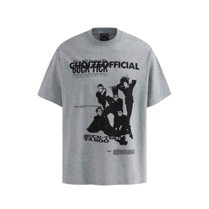 Rap rock character printed short sleeved t-shirt Gray