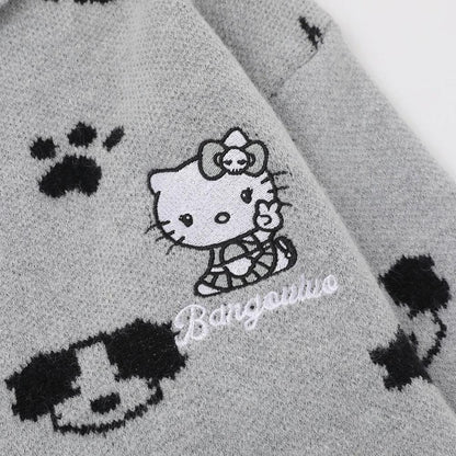 Full printed jacquard cartoon rabbit ear hooded knitted hoodie for women | MuddyStock Originals
