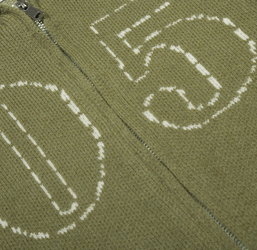 Knitted sweater with zipper jacket and jacquard design