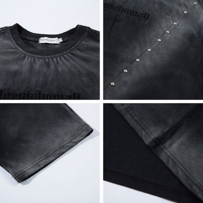 Streetwear Washed Beaded Short Sleeve T-Shirt For Men And Women | MuddyStock Originals MuddyStock