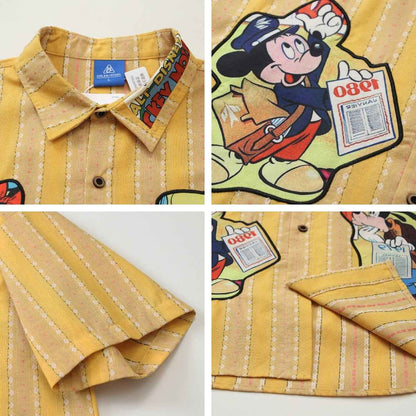 Retro Cartoon Applique Striped Short Sleeve Shirt for Men and Women | MuddyStock Originals