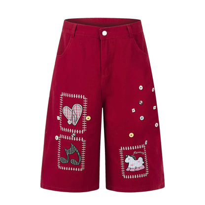 Loose Straight Wide Leg Cropped Pants For Women | MuddyStock Originals Red