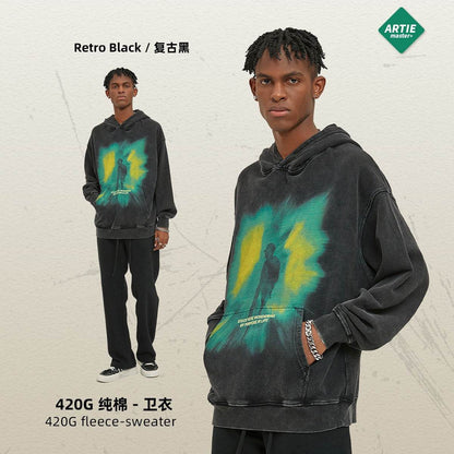 Oversize Loose and Worn Men's Hoodie | MuddyStock Originals Retro Black MuddyStock