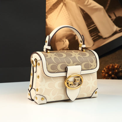 Leather Small Square Bag for Women, Fashionable Magenta Color, Handheld Mini Bag, Elegant and Stylish, Shoulder Crossbody Bag eprolo