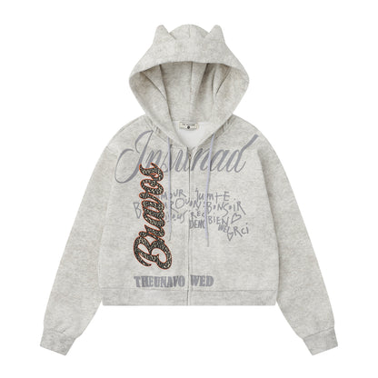 Leopard patch zipper hoodie for women | MuddyStock Originals Apricot MuddyStock