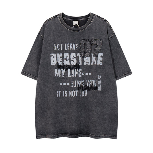 Washed Vintage Black Short Sleeve T-Shirt For Men And Women Black MuddyStock