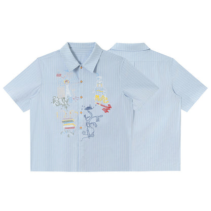 Graffiti printed striped short sleeved shirt for men and women | MuddyStock Originals