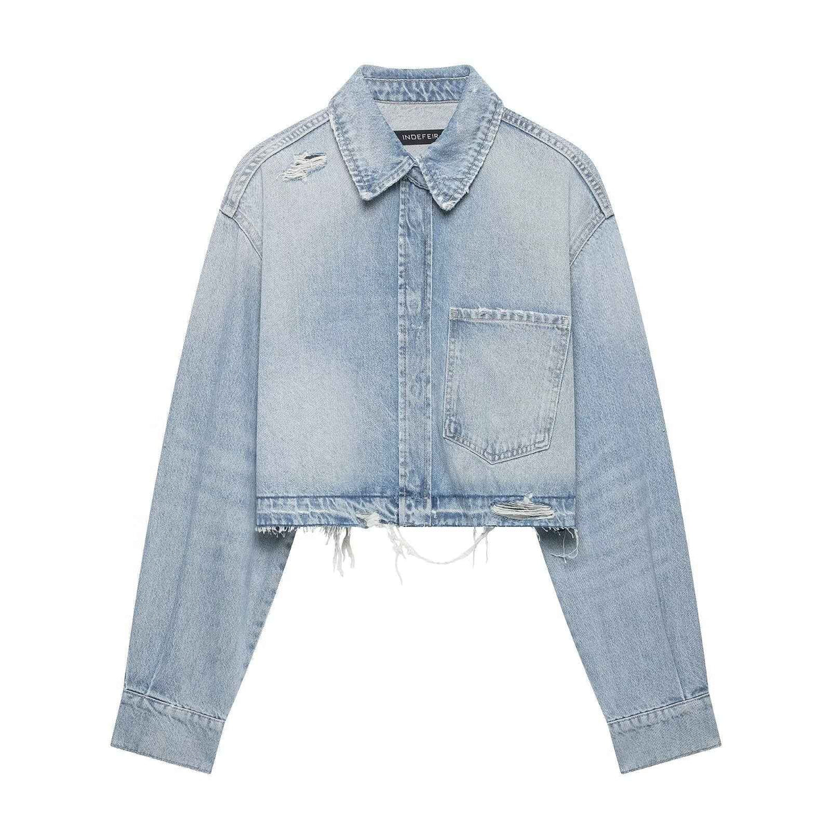 Collar denim long sleeved jacket for women | MuddyStock Originals Blue