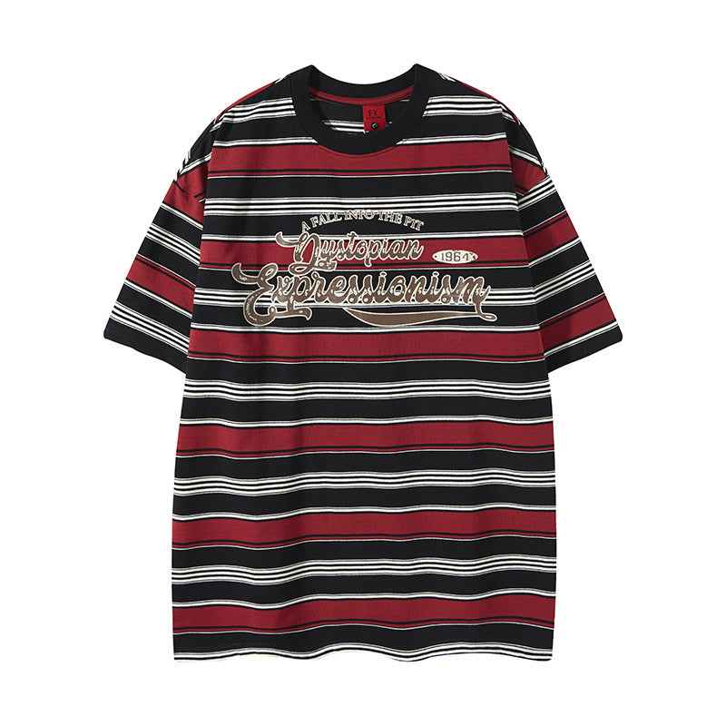 Summer New Letter Print Stripe Color Block Short Sleeve T-Shirt For Men And Women | MuddyStock Originals MuddyStock