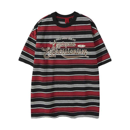 Summer New Letter Print Stripe Color Block Short Sleeve T-Shirt For Men And Women | MuddyStock Originals MuddyStock