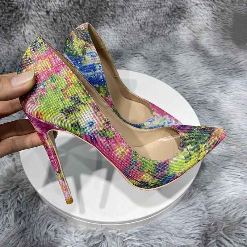 Floral Bling Sequined Women's Pointy Toe High Heel