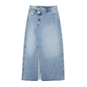 Women's Front Slit Long Denim Skirt | MuddyStock Originals as picture
