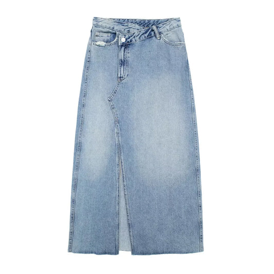 Women's Front Slit Long Denim Skirt | MuddyStock Originals as picture