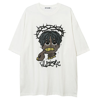 Cartoon Loose Half Sleeve Streetwear Short Sleeve T-Shirt For Men | MuddyStock Originals White MuddyStock