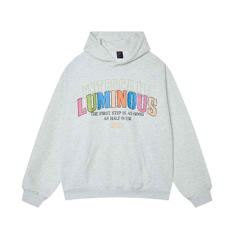 Letter Beaded Hoodie for Women | MuddyStock Originals Flower Gray
