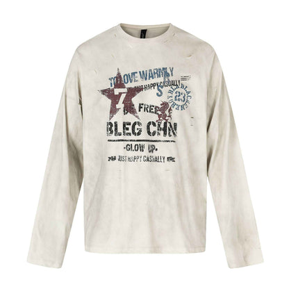 Long Sleeve t-shirt with Graffiti Print For Women | MuddyStock Originals Beige