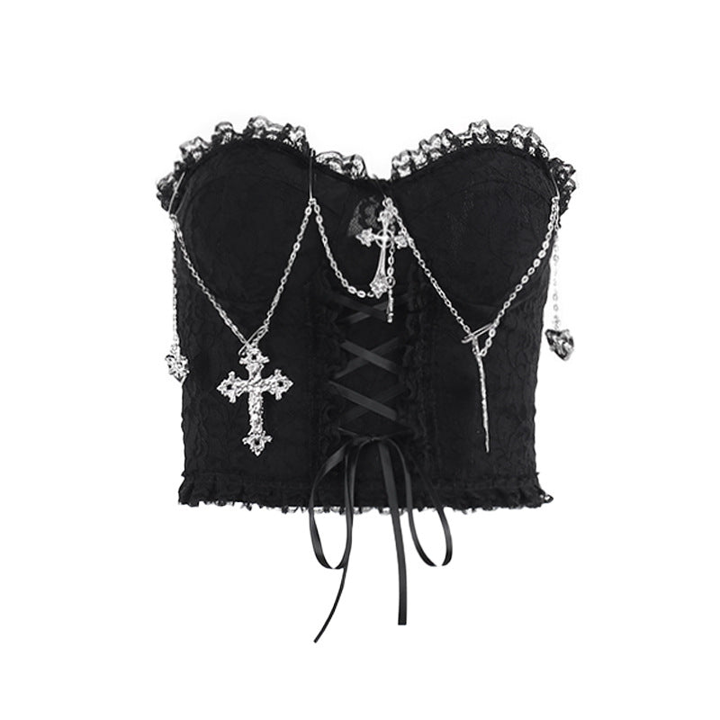 Crop Top Gothic Cross Chain Halter Strap Women's Backless Top | MuddyStock Originals MuddyStock