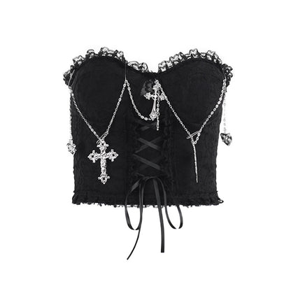 Crop Top Gothic Cross Chain Halter Strap Women's Backless Top | MuddyStock Originals MuddyStock