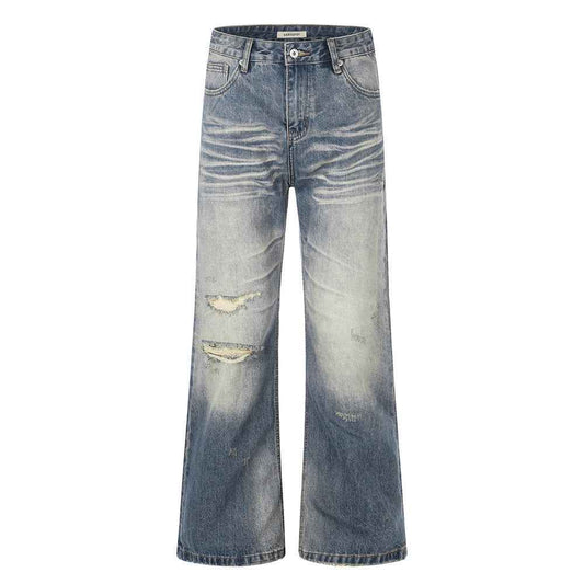 Whitewashed ripped denim micro pull pants