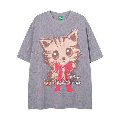 Retro Cute Cat Print Short Sleeve T-Shirt For Women | MuddyStock Originals MuddyStock