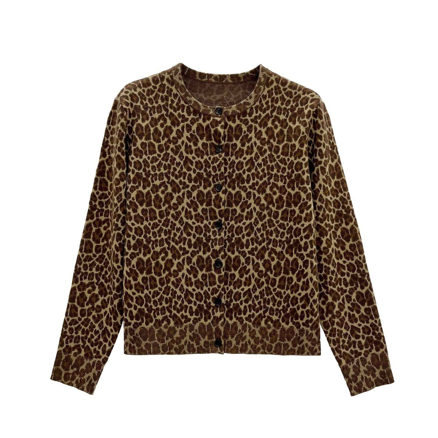 Leopard print round neck slim fit sweater top