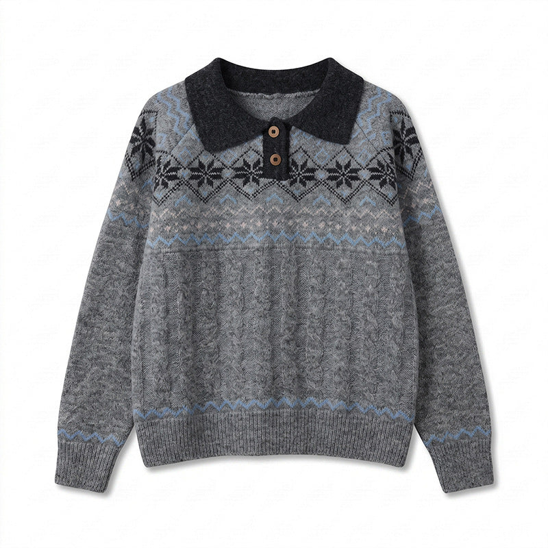 Polo collar long sleeved sweater for women | MuddyStock Originals Heather Gray One Size