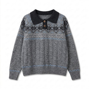 Polo collar long sleeved sweater for women | MuddyStock Originals Heather Gray One Size