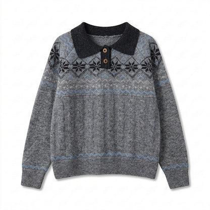 Polo collar long sleeved sweater for women | MuddyStock Originals Heather Gray One Size