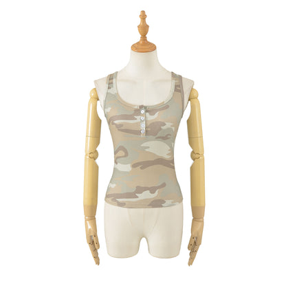 Camouflage slim fit button sleeveless vest for women | MuddyStock Originals eprolo
