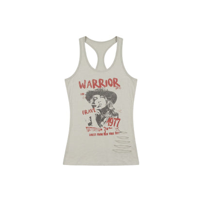 Printed Ripped Sleeveless Tank Top for Women Fitted Summer Crop Top Outerwear Gray Green