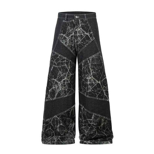 Wide-Leg Vintage Heavy-Work Patchwork Jeans For Men | MuddyStock Originals