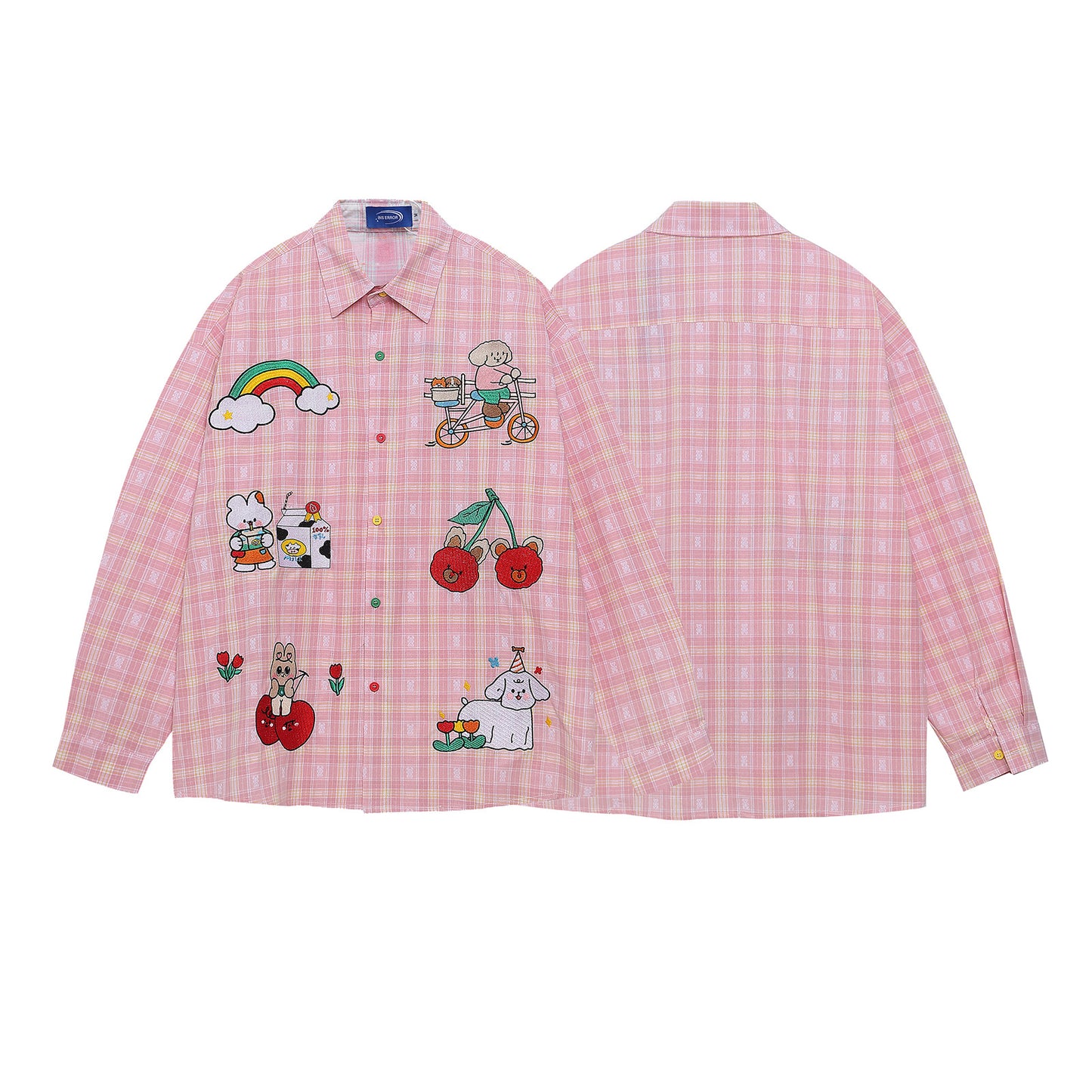 Retro Cartoon Plaid Long Sleeve Shirt For Women eprolo