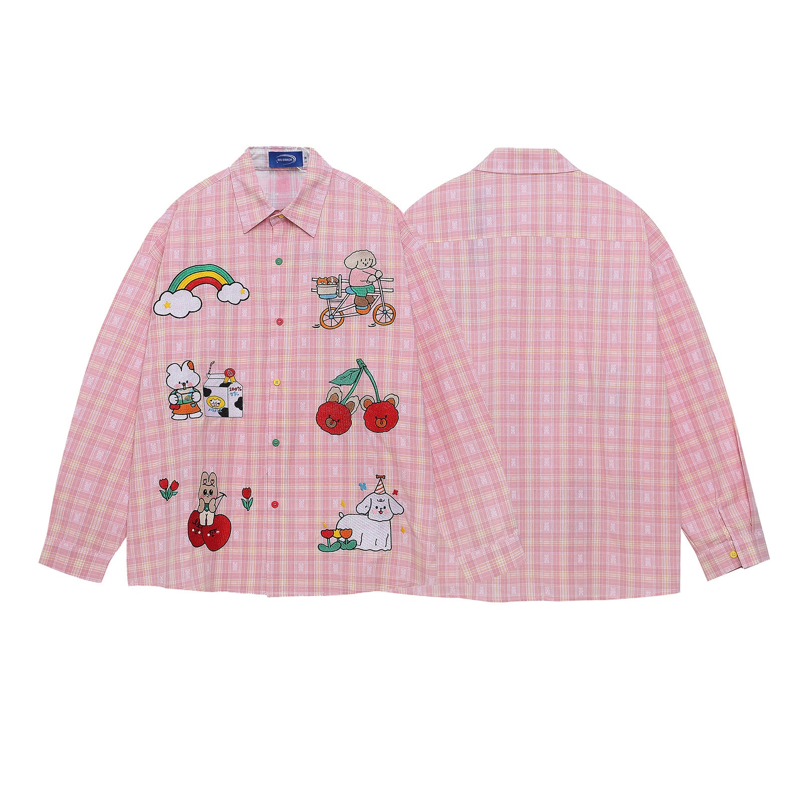 Retro Cartoon Plaid Long Sleeve Shirt For Women eprolo
