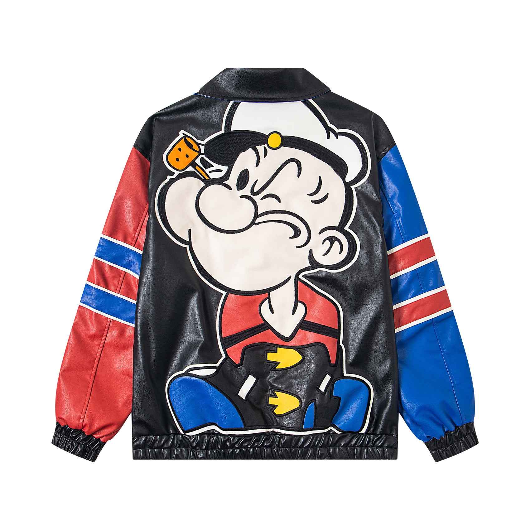 Patchwork Color-blocked Cartoon Lapel Leather Jacket For Men | MuddyStock Originals