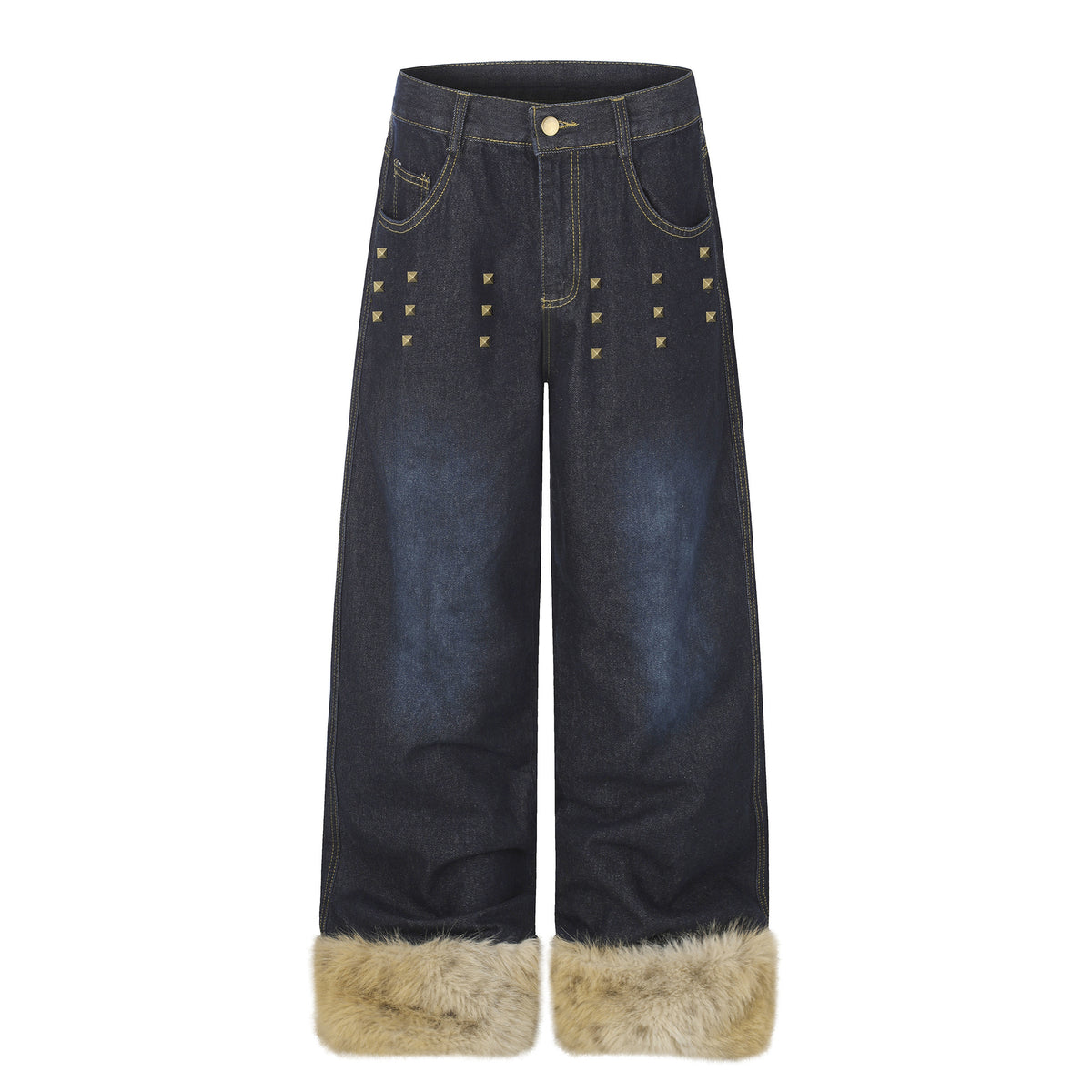 Wide Leg High Waist Washed Distressed Denim Jeans with Rivets and Frayed Hems for Women | MuddyStock Originals Black