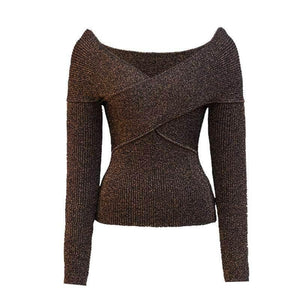 Women's V-neck slim fit long-sleeved top | MuddyStock Originals CARAMEL COLOR