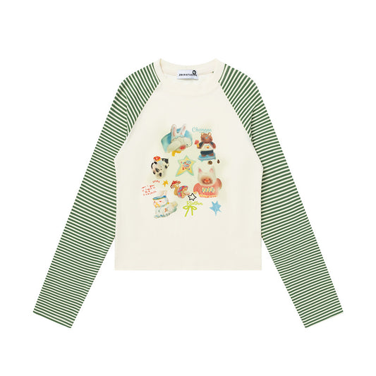 Cartoon Print Long Sleeve T-Shirt for Women | MuddyStock Originals Apricot eprolo