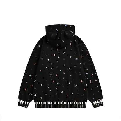 Men's Starry Pattern Cartoon Ears Zip-Up Hoodie Loose Casual Streetwear Jacket